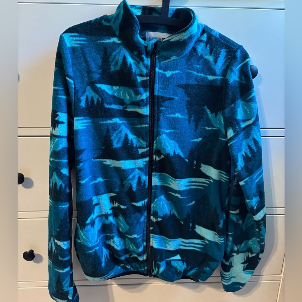 Blue and Teal Patterned Fleece Jacket